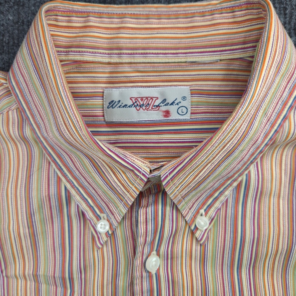 Windsor Lake Mens Large Multi Color Striped Cotton Blend SS Button Down Shirt